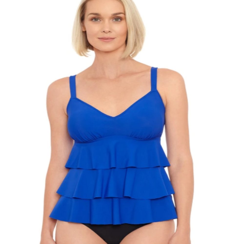 Penbrooke Women's 5552013 Triple Tier Tankini Top, sz 14, Royal Blue